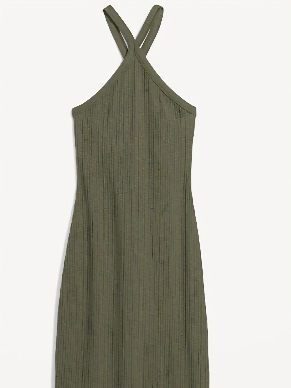 Sleeveless Olive Ribbed Halter Midi Dress